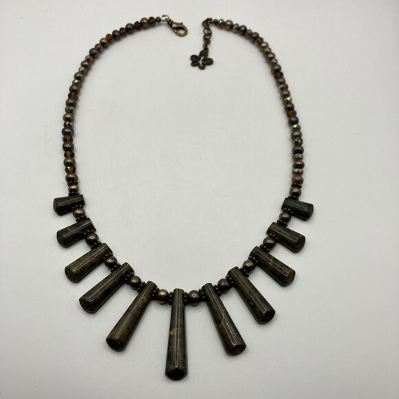 Artisan Natural Bronzite and Pearl Beaded Necklace 19 inches Handmade NEW - Picture 7 of 14